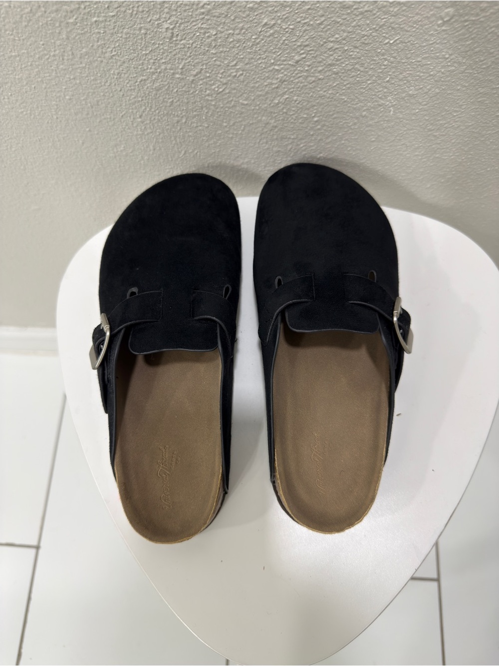 Universal Thread Black Suede Slip-On Clogs with Buckle